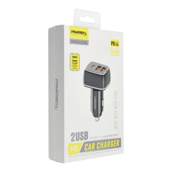 PAVAREAL autonabíjačka 2 x USB A + Typ C PD 4,8A 20W PA-CC65 čierna