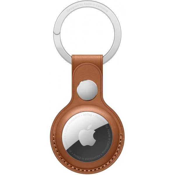 Apple Airtag Leather Key Ring Saddle Brown